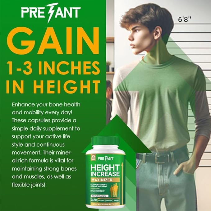 PRETANT- Growth Capsules to Grow Taller - Height Increase Maximizer with Calcium for Bone Strength -Natural Get Taller Supplement for Adults Teens &amp Kids - Dietary Edible Healthcare Fitness