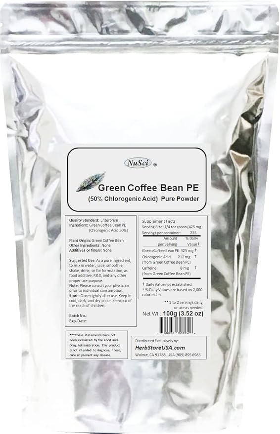 Green Coffee Bean Extract Powder Standardized 50% Chlorogenic Acid (500 Grams (1.1 lb))