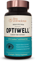Live Conscious Eye Vitamins Select AREDS 2 Ingredients with Vitamin E Lutein and Astaxanthin - OptiWell Eye Health Supplement and Blue Light Support - 30 Softgels