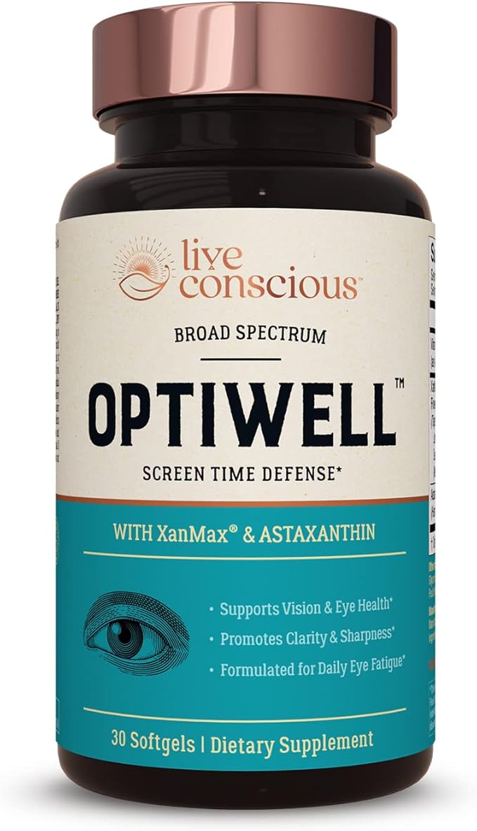 Live Conscious Eye Vitamins Select AREDS 2 Ingredients with Vitamin E Lutein and Astaxanthin - OptiWell Eye Health Supplement and Blue Light Support - 30 Softgels