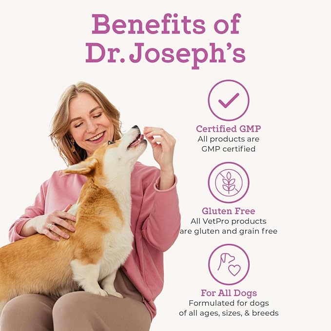 Dr. Joseph's VetPro Complete Dog Hip &amp Joint Supplement for Arthritis Pain Relief – High-Strength Glucosamine &amp Chondroitin Chews for Senior Dogs – Vet Formulated Peanut Butter Flavor 60 Ct