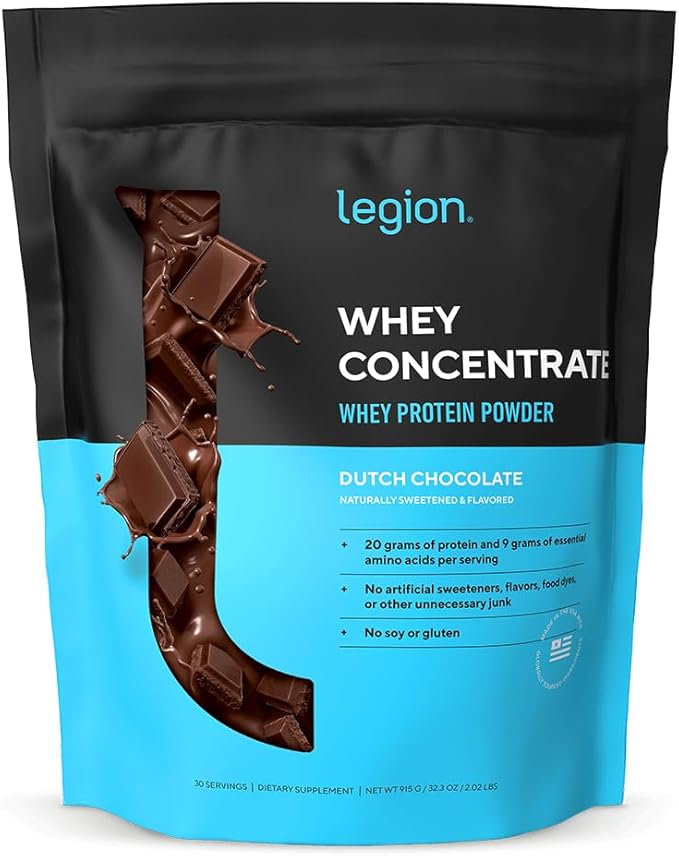 LEGION Whey Protein Powder - Naturally Flavored Whey Protein Concentrate with BCAAs - Supports Muscle Growth &amp Recovery Gluten Free No Added Sugar Protein Powder - Chocolate Flavor (30 Servings)