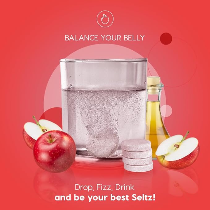 Seltz® Balance Your Belly – Effervescent Vitamins with Apple Cider Vinegar (1000 mg) &amp Vitamin B6 for Digestive Health Blood Sugar &amp Mood Support – Apple Flavor 20 Tablets (Pack of 6)