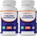 Vitamatic Chelated Magnesium 300mg (Per 1 Tablet) - Supports Muscle Nerve and Heart Health - Non-GMO Vegan Gluten Free Dairy Free &amp Made in The USA - 2 Pack