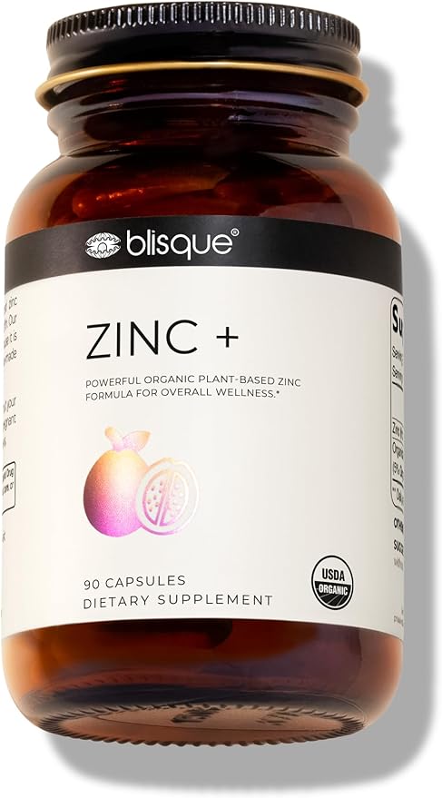 Blisque – Organic Zinc Supplement Sourced from Guava Leaves | for Immune Support Defense and Boost | with Ginger Extract | 90 Capsules