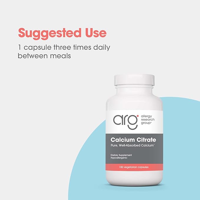 Allergy Research Group Calcium Citrate - Delivers 150 mg Calcium - Well-Absorbed Mineral for Bone &amp Cellular Function - 180 Servings - 180 Capsules