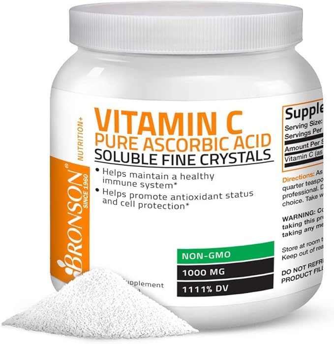 Bronson Probiotic 50 Billion CFU + Prebiotic with Apple Polyphenols &amp Pineapple Fruit Extract Vitamin C Powder Pure Ascorbic Acid Soluble Fine Non GMO Crystals