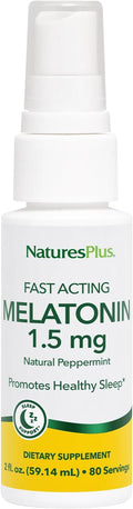 NaturesPlus Melatonin Spray Natural Peppermint Flavor - 2 fl oz - with Vitamin B6 &amp E - Vegetarian Gluten Free - 80 Servings