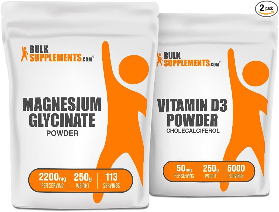 Magnesium Glycinate 250g + Vitamin D3 5000IU 250g Bundle
