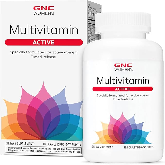 GNC Women’s Active Multivitamin Clinically Proven for Nutrition Exercise Recovery Energy Production Bone Health Beauty Immune Biotin Iron Zinc 180 Caplets