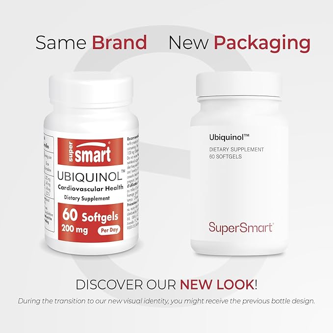 Supersmart Ubiquinol 200mg per Day (High Absorption) - Patented Keneka CoQ10 Supplement - Active Form of Coenzyme Q10 | Non-GMO &amp Gluten Free - 60 Softgels