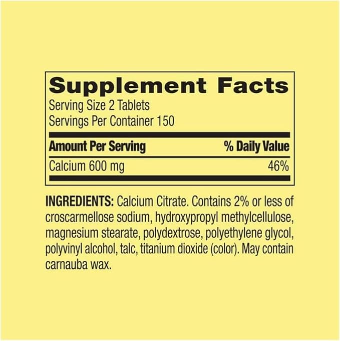 Spring Valley Calcium Citrate Tablets Dietary Supplement for Bone &amp Joint Health 600 mg 300 Count