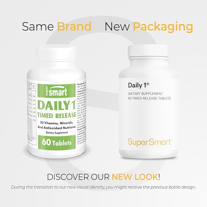 Supersmart - Daily 1® Timed Release - Multivitamin Supplement for Women &amp Men - with BioPQQ® Vitamin A B C D &amp E Biotin Quercetin &amp Fisetin | Made in USA | Non-GMO &amp Gluten Free