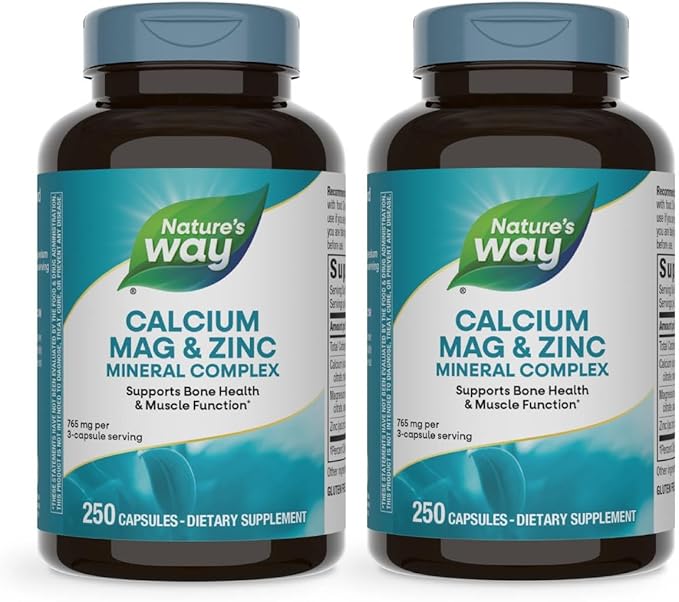 Nature's Way Calcium Magnesium &amp Zinc Mineral Complex Supports Bone Health &amp Muscle Function* Immune Support* 250 Capsules (Packaging May Vary) - 2 Pack