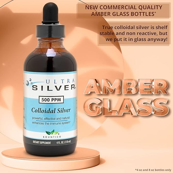 Ultra Silver® Colloidal Silver | 10000 PPM 8 Oz (236mL) | Ships as (2) 4 Ounce Glass Bottles | Mineral Supplement | True Colloidal Silver - with Dropper