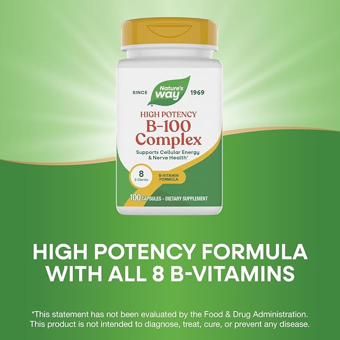 Nature's Way B-100 Complex Supports Cellular Energy and Nerve Health* 8 B-Vitamins 100 Capsules (Packaging May Vary)