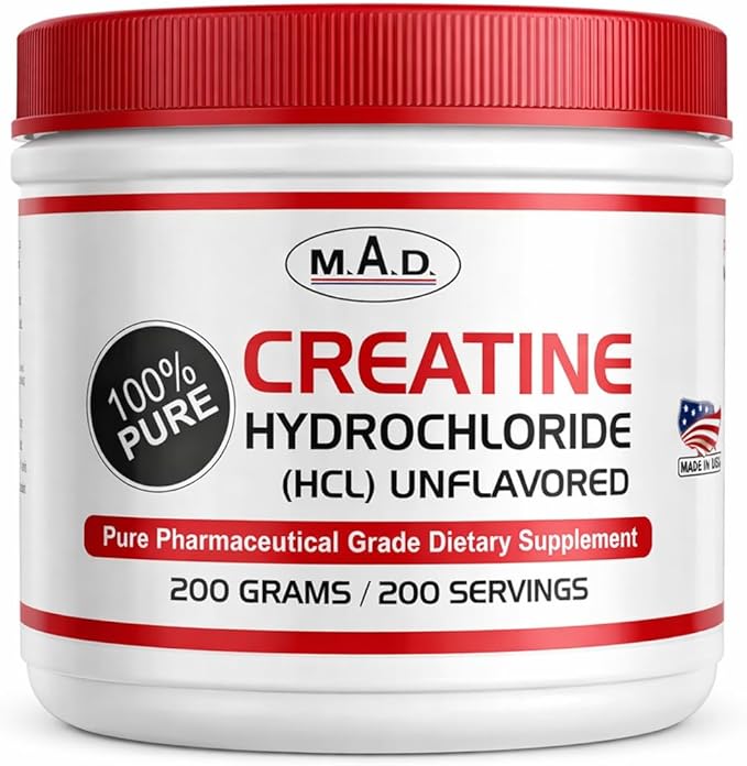 MAD-Creatine HCL (Hydrochloride) 200 grams-200 Servings 100% Pure Made in USA