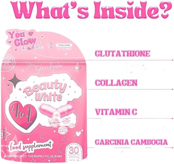 2 Packs You Glow Babe Beauty White 4 in 1 Glutathione Capsules - 30 Count per Pack