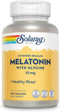SOLARAY Melatonin 10mg with Glycine - Extended Release Healthy Sleep Aid and Calming Relaxation Support - Lab Verified Vegan Gluten Free 60-Day Guarantee - 100 Servings 100 VegCaps