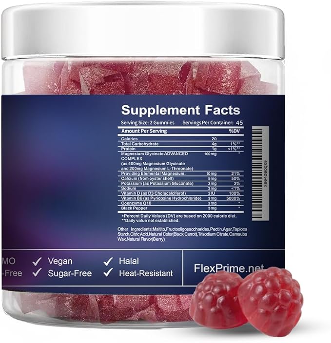 Magnesium Glycinate Gummies 6G | Wellness | Vegan Halal Sugar-Free Gluten-Free Non-GMO | High Absorption | Women &amp Men | Raspberry Flavor 90 Count