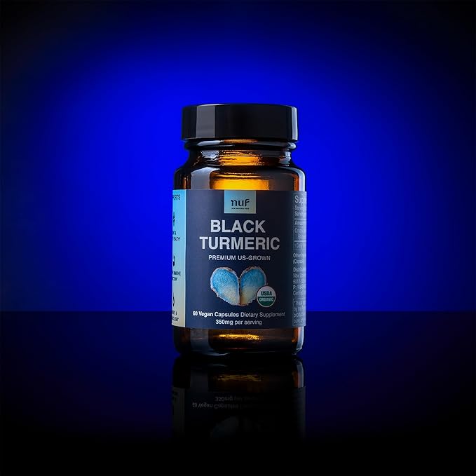 NUF- Organic Black Turmeric 350mg Whole Root Vegan Capsules- US Grown- Gluten Free - Non GMO- Joint Support - Healthy Inflammatory Response - Proper Immune Function