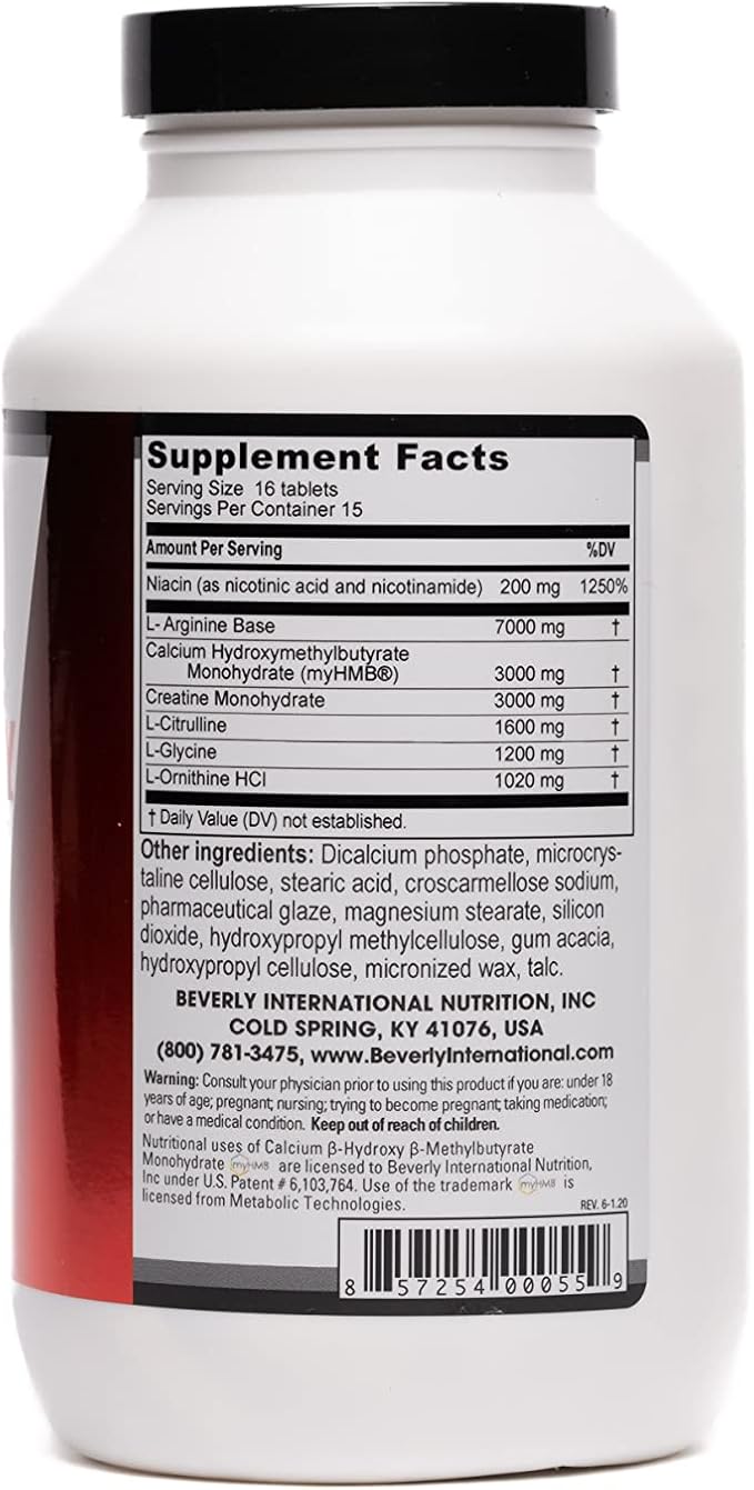 Beverly International Muscle Synergy 240 TABS (15 Servings) Clinically Dosed Ingredients - HMB L-Arginine L-Citrulline Creatine Monohydrate L-Ornithine. Bigger-Stronger-Lasting Pumps.