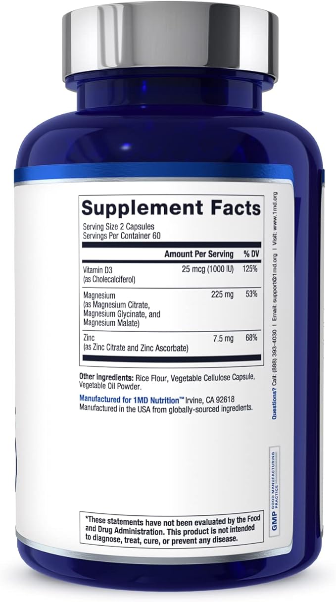 1MD Nutrition MagMD Plus - Magnesium with Zinc &amp D3 | Promotes Heart Health Supports Bone &amp Muscle Strength and Aids Immune System - 120 Ct