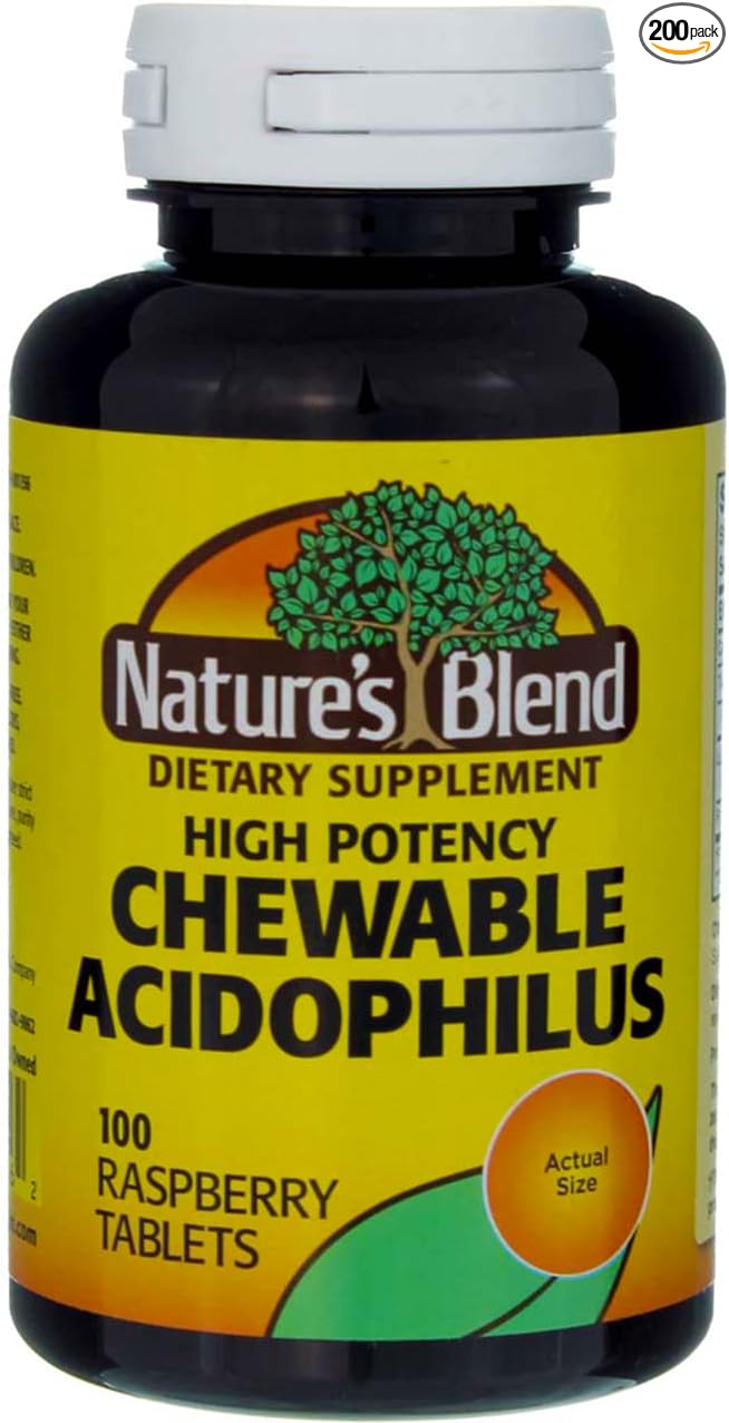 Nature's Blend Acidophilus Chewable Raspberry Flavor - 100 Tablets Pack of 6