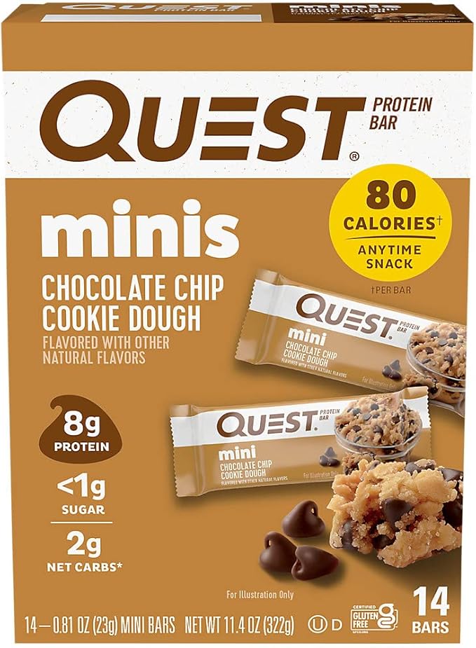 Quest Nutrition Mini Chocolate Chip Cookie Dough Protein Bars High Protein Low Carb Keto Friendly 14 Count &amp S'mores Protein Bar High Protein Low Carb Gluten Free Keto Friendly 12 Count