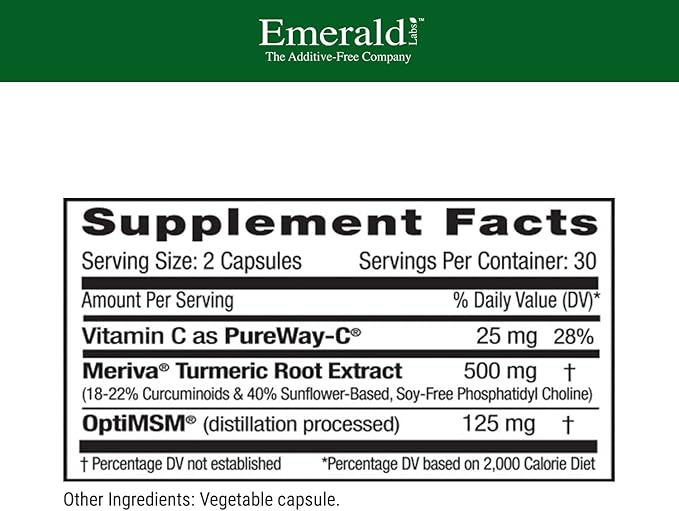 Emerald Labs Meriva Turmeric Plus - Meriva Turmeric PureWay-C Vitamin C &amp OptiMSM - Supports Joint Health &amp Immune Response - 60 Vegetable Capsules (Up to 60-Day Supply)