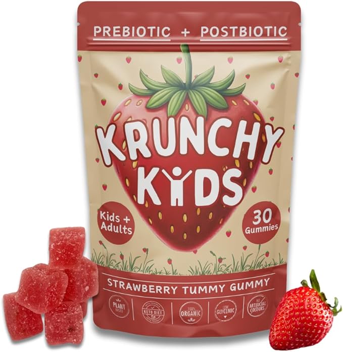 Gut Health Gummies for Kids – Prebiotic &amp Postbiotic Digestive Support Low Sugar Vegan Strawberry Allergen Free Strawberry Flavor 30 Day Supply