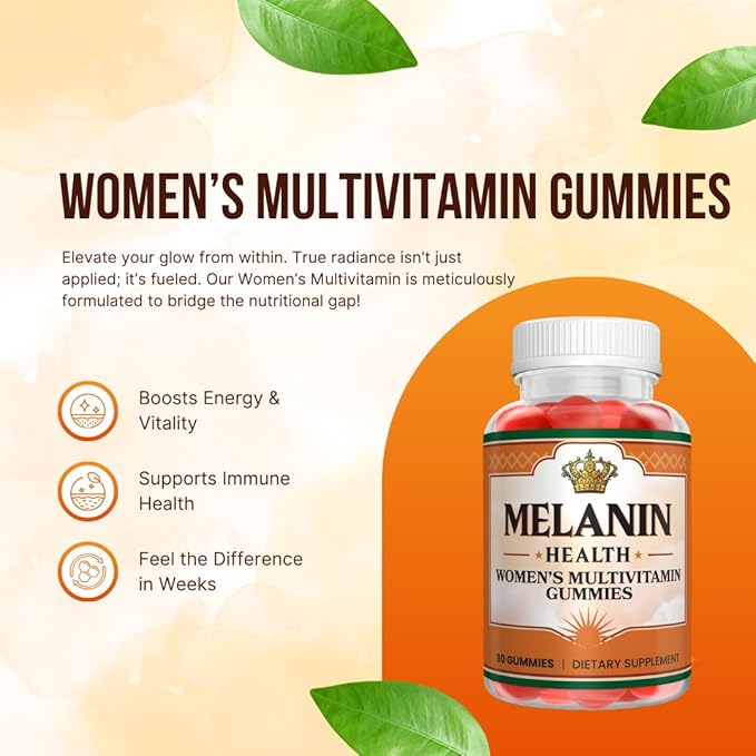 Melanin Health Women's Multivitamin Gummies – Immune Energy &amp Hair Skin Nails Support – Vitamins A C D3 E B6 B12 Biotin Zinc – Berry Flavor Non-GMO Gluten Free – 90 Gummies (45-Day Suppl