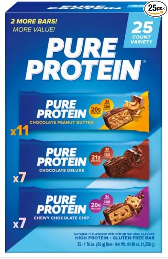 Pure Proteins Bars Nutrient Rich Snacks with High Protein for Energy Support Minimal Sugar Gluten-Free Variety Pack (In NEYUM Packaging) (25 Pack)
