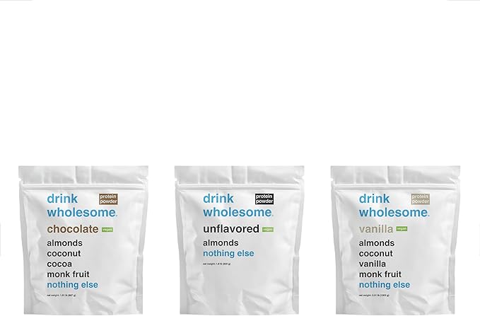 drink wholesome Chocolate Unflavored and Vanilla Vegan Almond Protein Powder Bundle