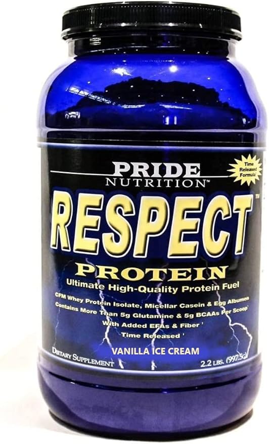 Pride Nutrition Respect Protein Vanilla Ice Cream Time Released Protein Shake Whey Protein Isolate Micellar Casein Flax Fiber Post Workout Meal Replacement Powder
