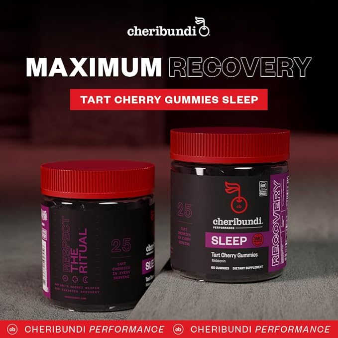 Cheribundi Tart Cherry Gummies Sleep | Performance for Maximum Recovery with 25 Tart Cherries | Powerful Antioxidant Support Non-GMO Gluten-Free Vegan | 20 Calories per Serving | 60 Count