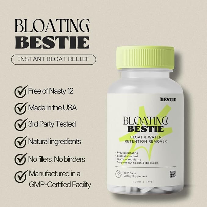 Bloating Bestie for Women &amp Men - Gut Health Supplement Digestion Support Natural Water Retention Remover Helps Remove Bloat &amp Gas - 30 Capsules