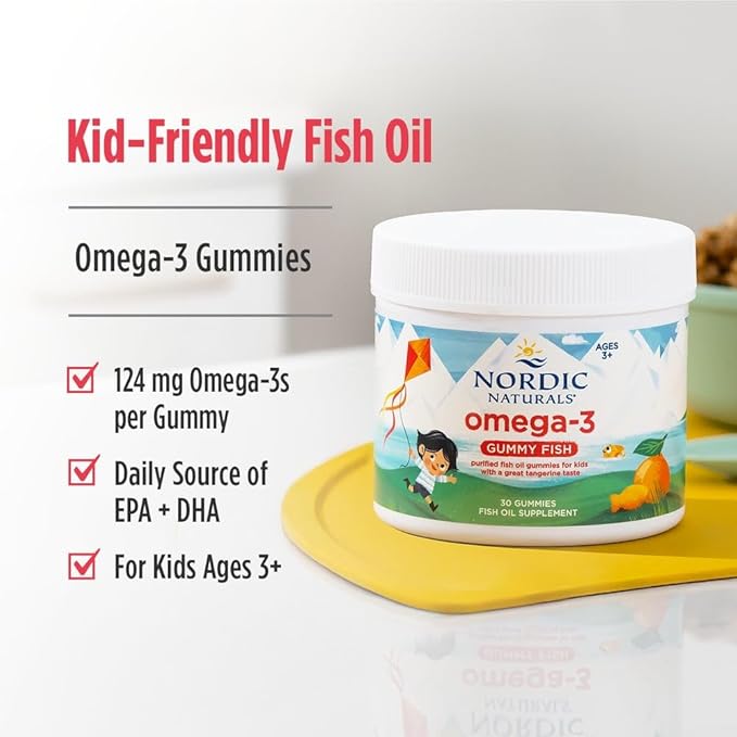 Nordic Naturals Nordic Omega-3 Gummy Fish Tangerine - 30 Gummy Fish - 124 mg Total Omega-3s with EPA &amp DHA - Non-GMO - 30 Servings