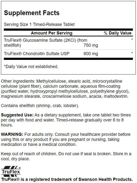 Swanson Timed-Release Glucosamine &amp Chondroitin Sulfate 750/600 Milligrams 120 Tabs