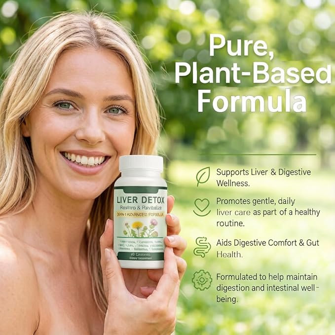 Liver Support Capsules | 20-in-1 Herbal Formula with Milk Thistle Dandelion &amp Turmeric for Daily Liver &amp Digestive Wellness | Non-GMO Gluten-Free Supplement for Vitality &amp Comfort 60 Ca