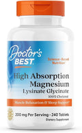 Doctor's Best High Absorption Magnesium Glycinate Lysinate Supplement for Sleep Support - Chelated Magnesium Tablets for Women &amp Men 200mg per Serving Supports Calm &amp Relaxation Vegan - 240