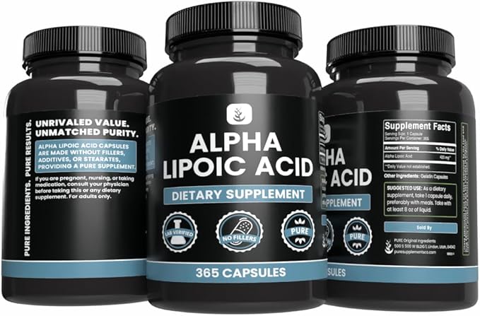 PURE ORIGINAL INGREDIENTS Alpha Lipoic Acid (365 Capsules) No Magnesium Or Rice Fillers Always Pure Lab Verified