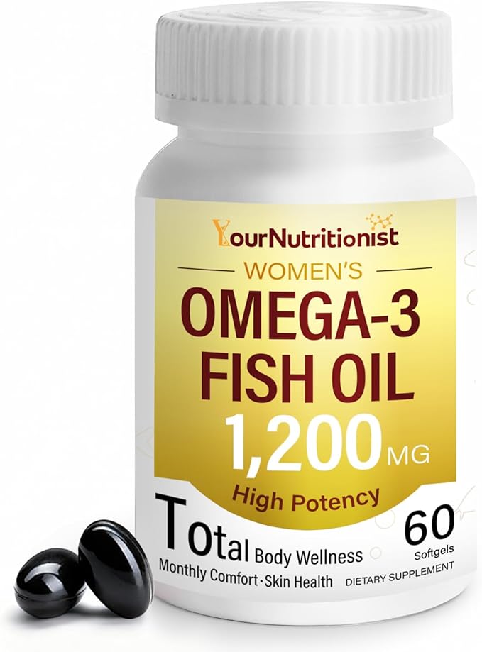 Omega-3 Fish Oil Supplement for Women 984mg Omega-3 with Evening Primrose Oil (GLA) Astaxanthin &amp CoQ10 Supports Monthly Comfort Skin Health &amp Total Body Wellness-60 Softgels