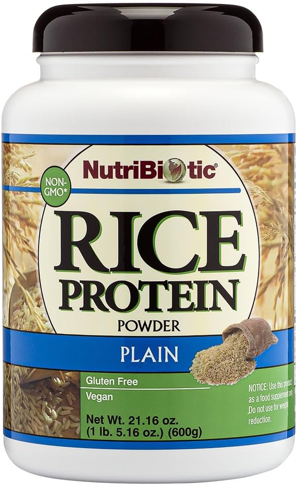 NutriBiotic – Plain Rice Protein 1 Lb 5 oz (600g) - Low Carb Keto-Friendly Vegan Raw Protein Powder - Grown &amp Processed Without Chemicals GMOs or Gluten - Easy to Digest &amp Nutrient-Rich