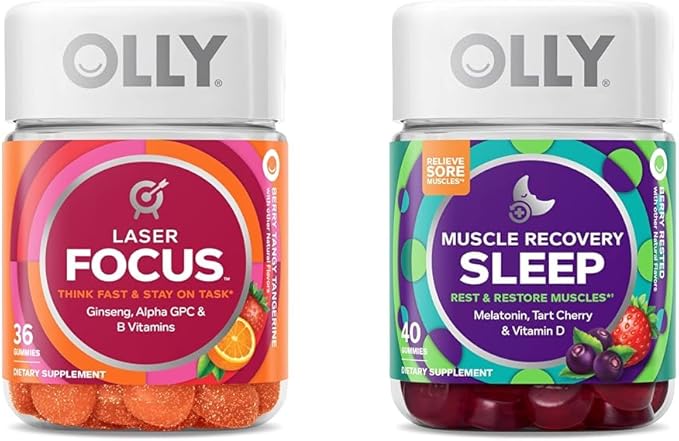 OLLY Laser Focus Gummy Brain Support with Muscle Recovery Sleep Gummies Melatonin and Antioxidants - 36 and 40 Count