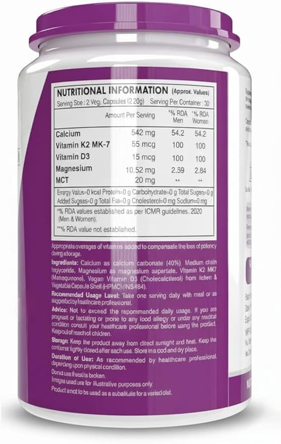 Calcium with Magnesium Vitamin D3 &amp Vitamin K2- Mk7 - BoneMax - Bone Health Complex - 60 Vegetable Capsules