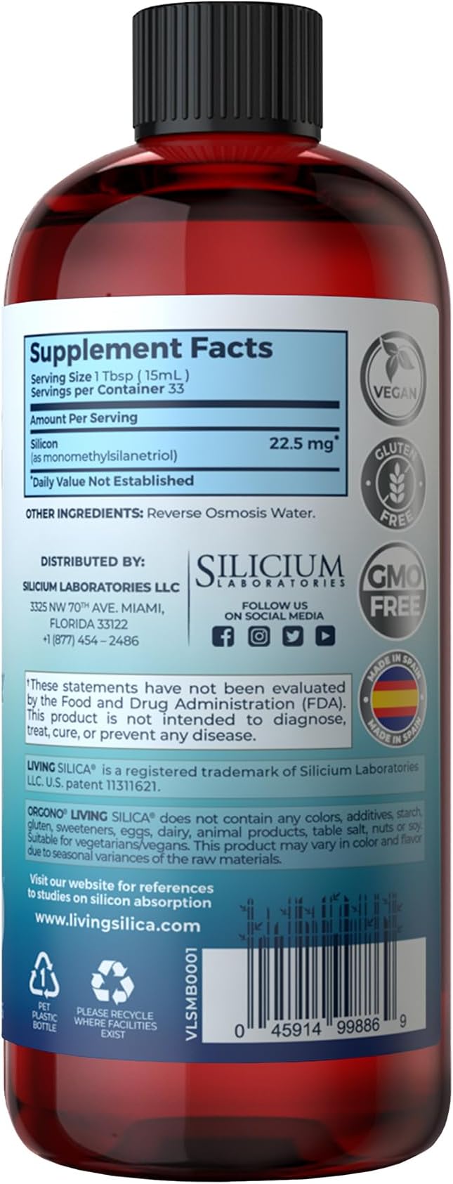 Living Silica ORGONO Collagen Booster | Vegan Mineral-Based Silica Supplement | Supports Healthy Collagen &amp Elastin Production for Joint &amp Bone Support Glowing Skin Strong Hair &amp Nails |