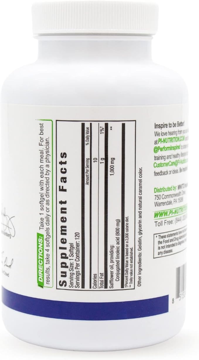 PERFORMANCE INSPIRED Nutrition CLA Softgels – 1000mg Safflower Oil – Stimulant-Free – Supports Lean Body Composition – 120 Count