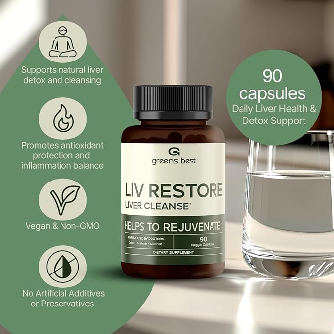 GREEN'S BEST Liver Support Supplement – Liver Detox &amp Repair with Milk Thistle Dandelion &amp Turmeric – Promotes Liver Health &amp Cleansing – Herbal Formula for Fatty Liver &amp Digestion –