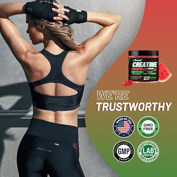 Creatine Monohydrate Gummies 6g for Men &amp Women Sugar-Free Creatine Chewables with Betaine Alpha GPC Vitamin B6 &amp B12 Natural Berry Flavor Gluten-Free 120 Count